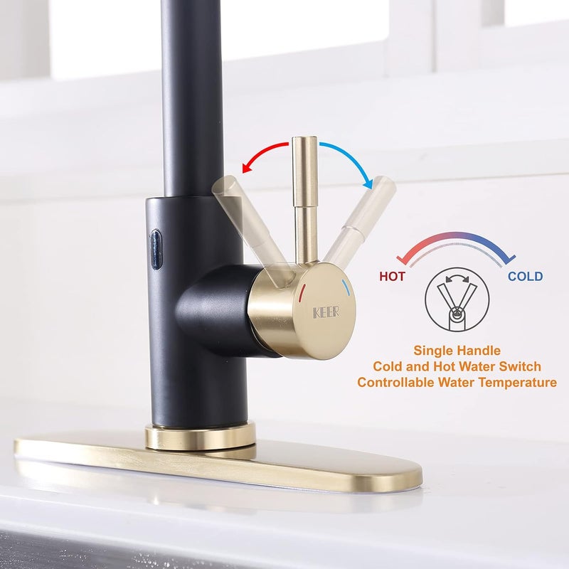 Keer Touchless Kitchen Faucet with Pull Down Sprayer, Motion Sensor Kitchen Faucet with Kitchen Soap Dispenser, Single Handle High Arc Pull Out Faucet for Kitchen Sink,Black and Polished Chrome - Image 2